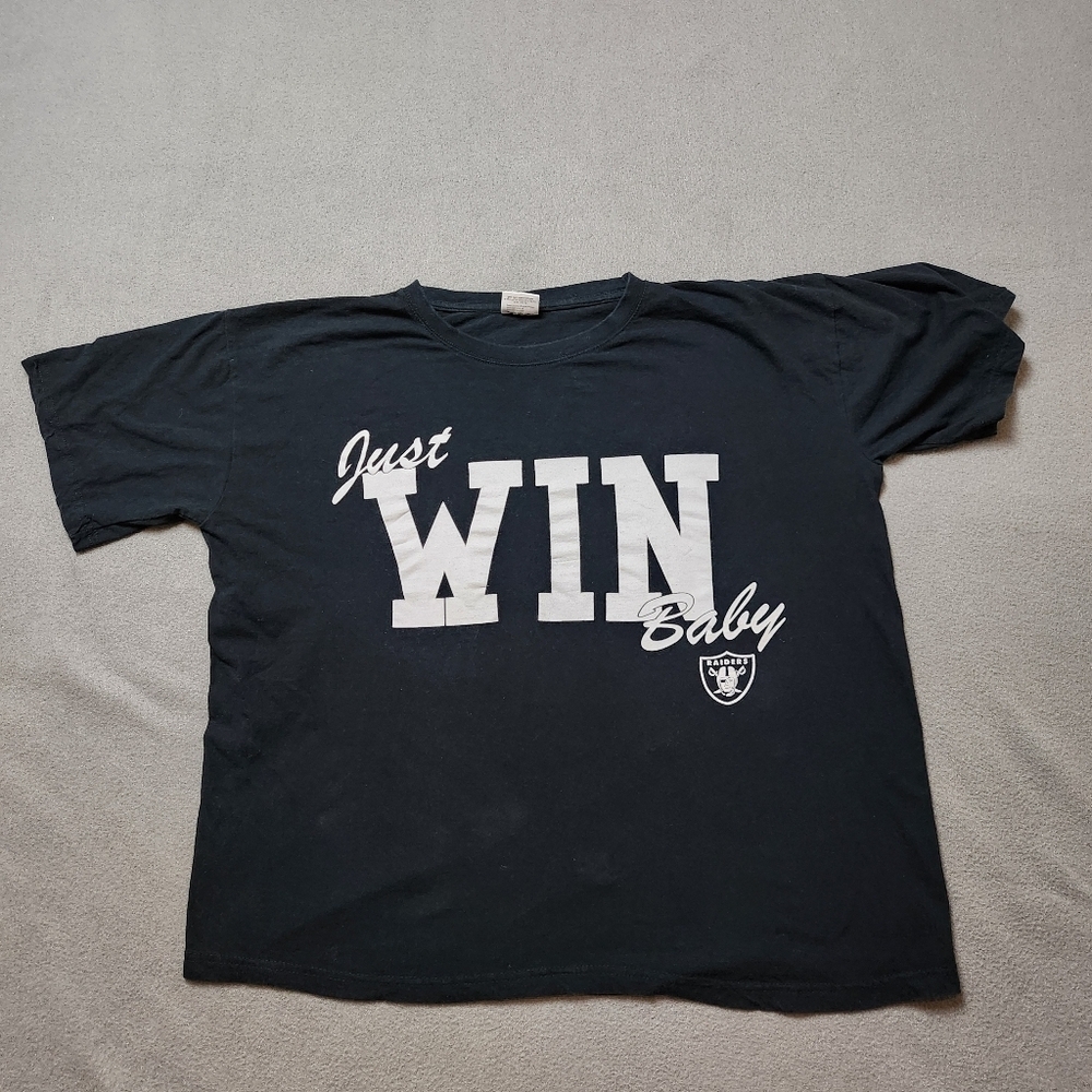 Vtg Raiders "Just Win Baby" NFL Graphic T-Shirt XL